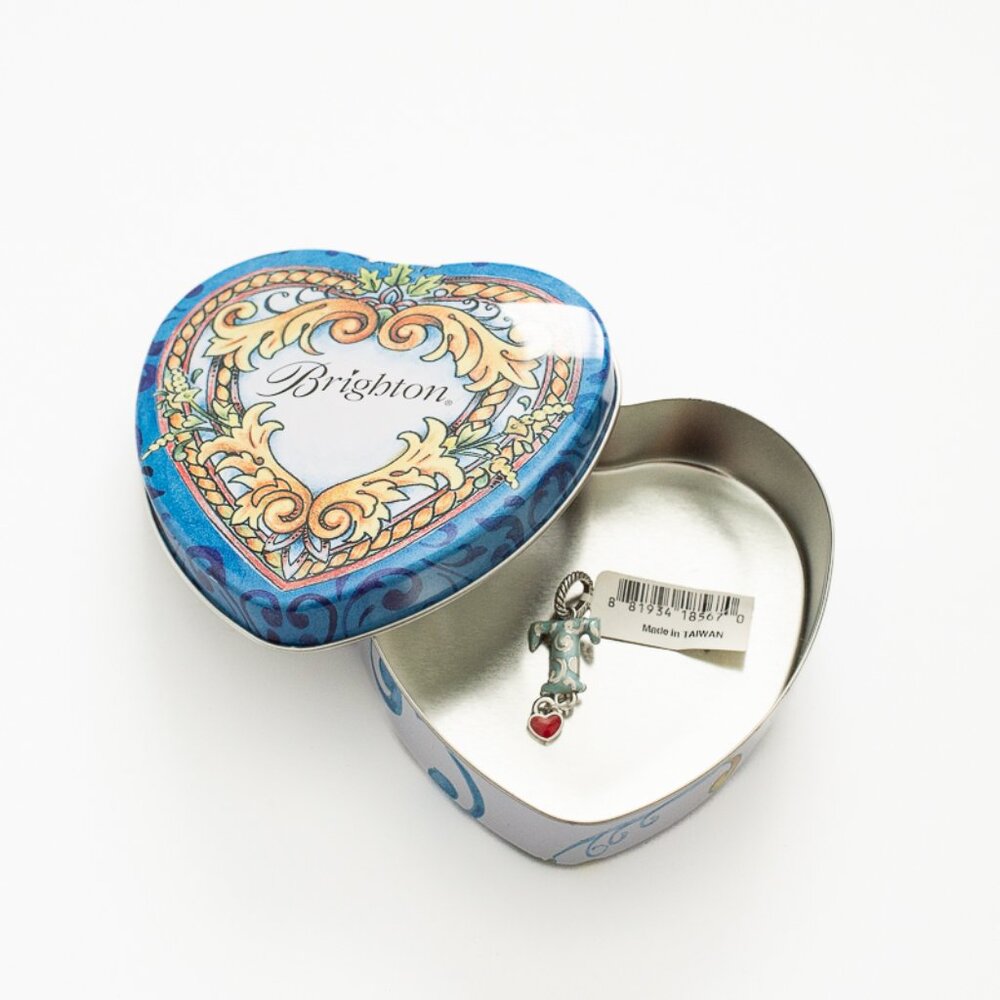 NWT Brighton Enamel Heart & Flower Initial Letter T Charm
